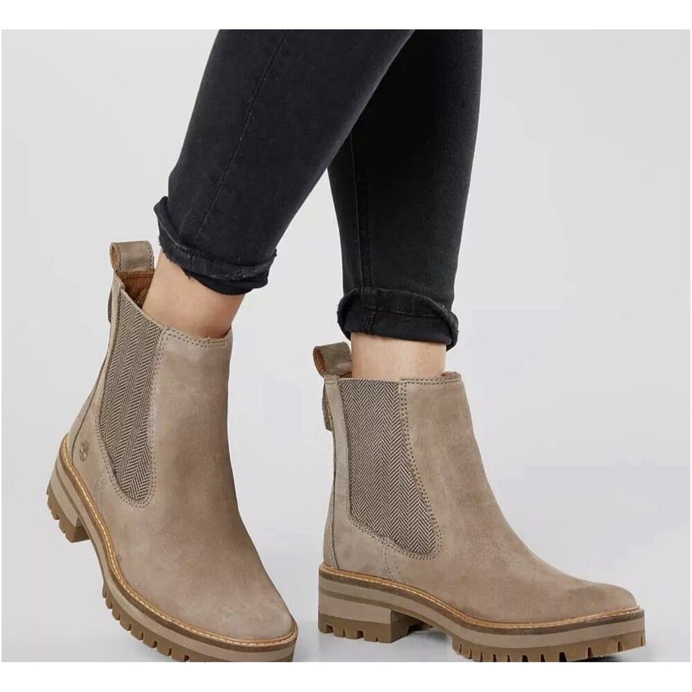 Timberland Women's Courmayeur Chelsea Pull On Ankle Boots Taupe Leather Size 7.5 - Picture 8 of 9